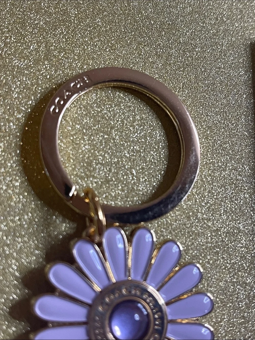 Coach Lavender Daisy Keyring with Gold-Tone Ring and Coach Pen